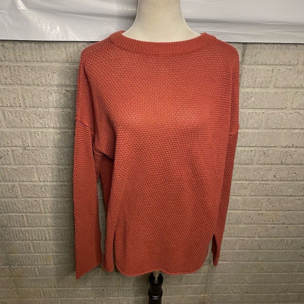 Amazon Burnt Orange‎ Button Back Textured Crew Neck Pullover Sweater Size XL